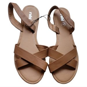 Rubi Women's Open Toe Flat Tan Sandals, NWOT, Size EUR 40 / USA Size 9